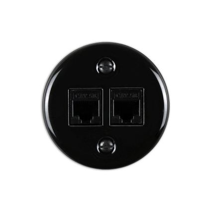 Elhard - Retro Ceramic Wall-Mounted Data Outlet, 2x RJ45, Black