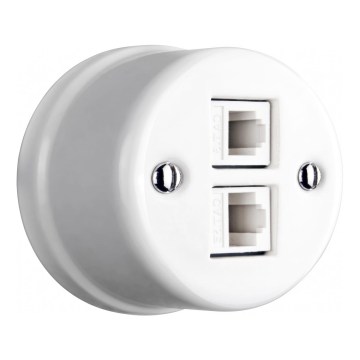 Elhard - Retro ceramic wall-mounted network outlet 2xRJ45, white
