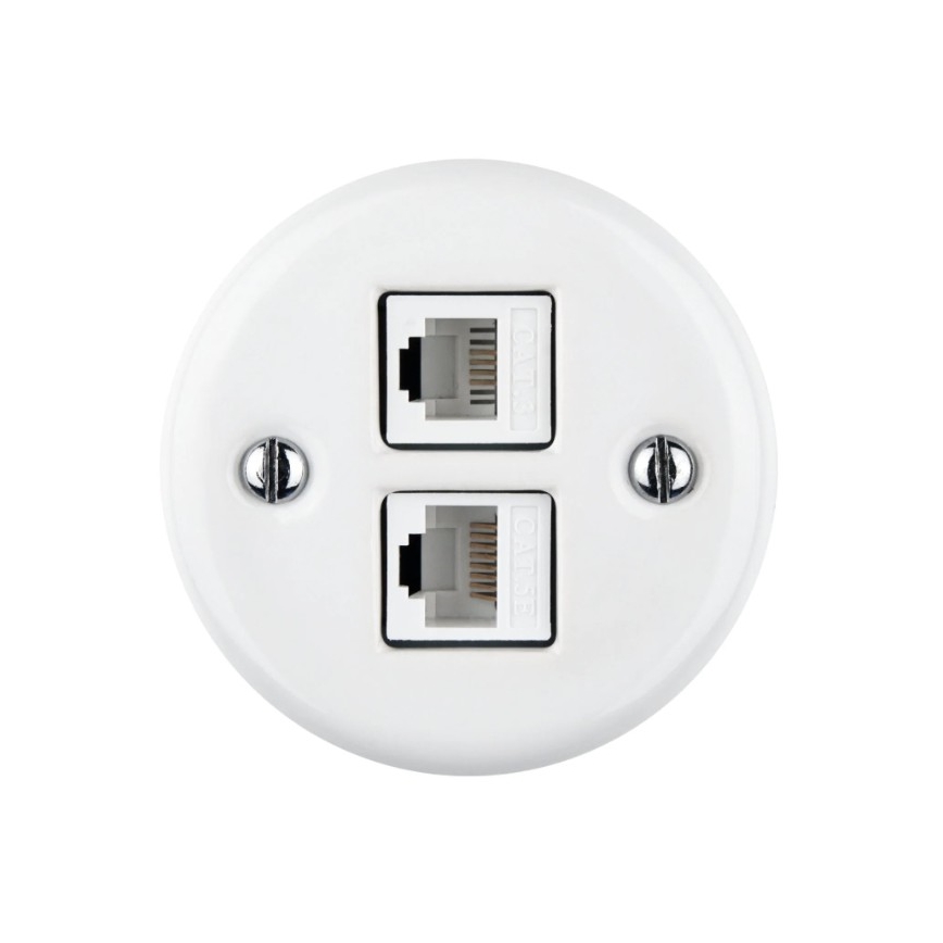 Elhard - Retro ceramic wall-mounted network outlet 2xRJ45, white