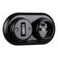 Elhard - Retro Ceramic Wall-Mounted Single-Pole Switch No. 1 and 230V Socket with Frame, Black