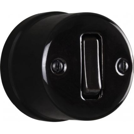 Elhard - Retro ceramic wall-mounted single-pole switch No. 1 and SCHUKO 230V socket with frame, black
