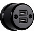 Elhard - Retro ceramic wall outlet with 2x USB-A, black