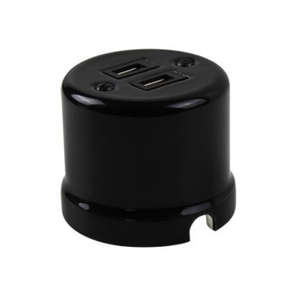 Elhard - Retro ceramic wall outlet with 2x USB-A, black