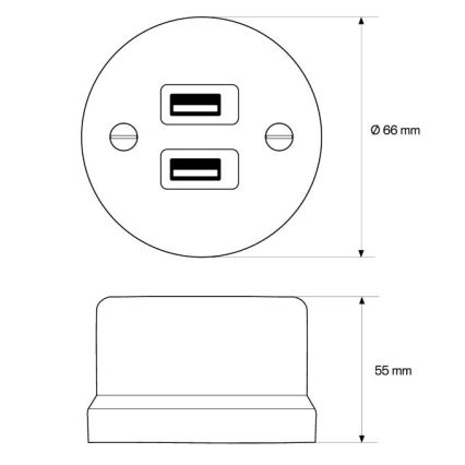 Elhard - Retro ceramic wall outlet with 2x USB-A, black