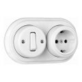 Elhard - Retro ceramic wall single-pole switch No. 1 and SCHUKO 230 V socket with frame, white