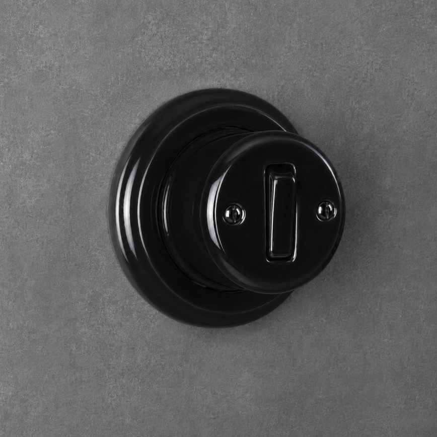 Elhard - Retro Ceramic Wall Single Switch with Frame No. 1, Black