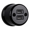Elhard - Retro ceramic wall socket with 2x USB-A, black