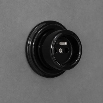 Elhard - Retro Ceramic Wall Socket with Frame 230V Black