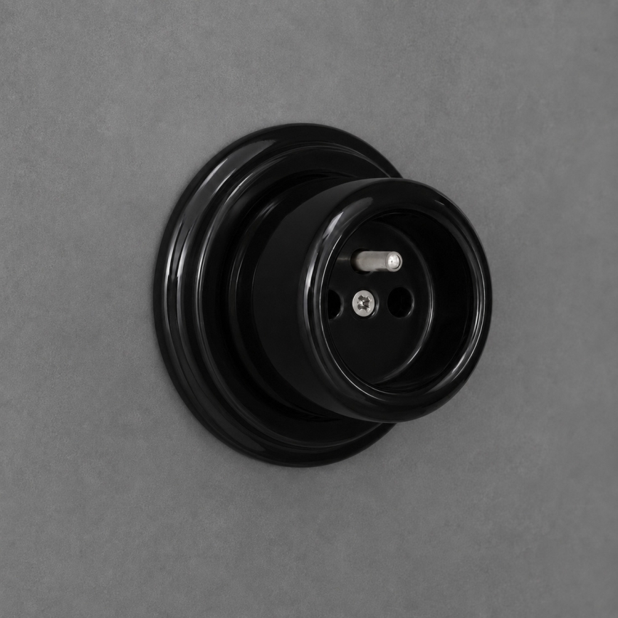 Elhard - Retro Ceramic Wall Socket with Frame 230V Black