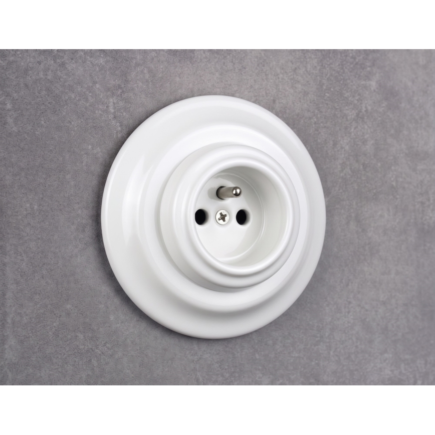 Elhard - Retro ceramic wall socket with frame 230V white