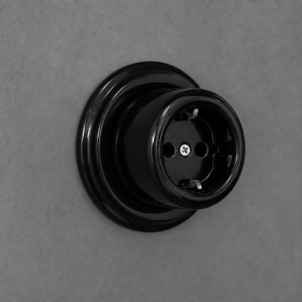 Elhard - Retro Ceramic Wall Socket with SCHUKO Frame, 230 V, Black