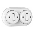 Elhard - Retro double ceramic wall-mounted switch with frame No. 1, white