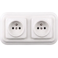Elhard - Retro double ceramic wall socket with frame, 230 V, white
