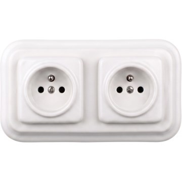 Elhard - Retro double ceramic wall socket with frame, 230 V, white