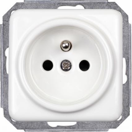 Elhard - Retro double ceramic wall socket with frame, 230 V, white