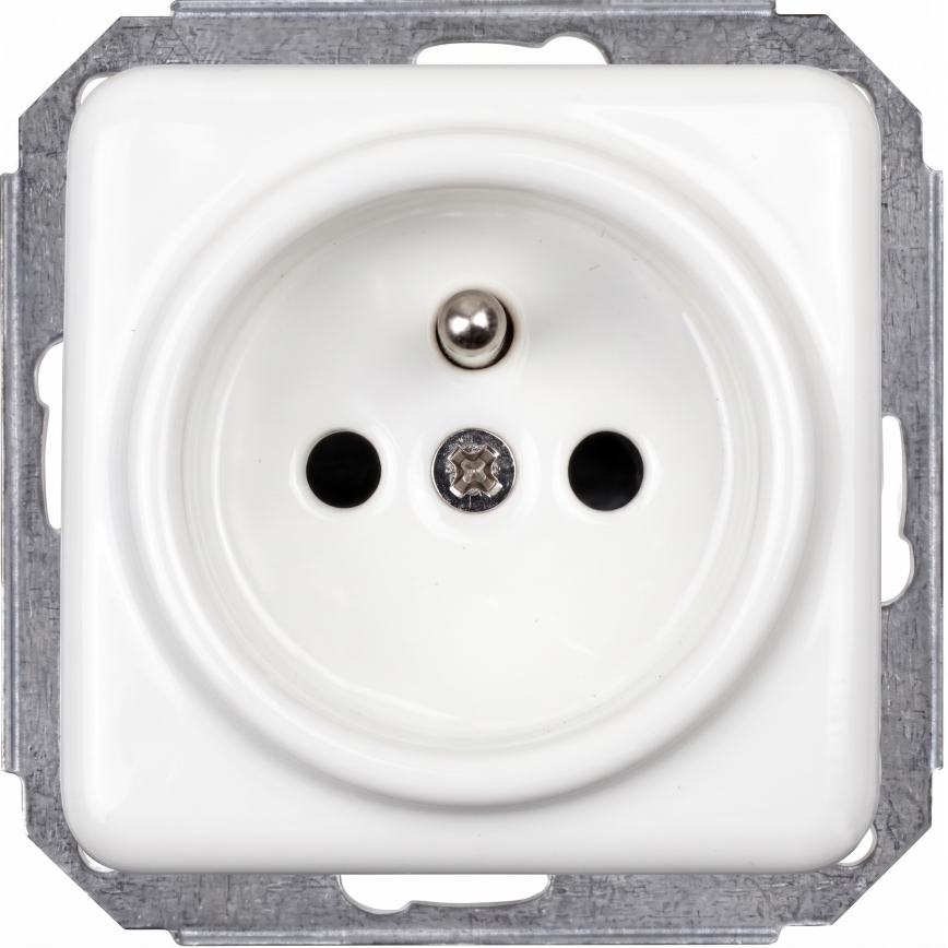 Elhard - Retro double ceramic wall socket with frame, 230 V, white