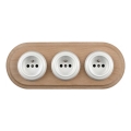 Elhard - Three-gang ceramic retro wall socket with frame 230V white/light wood