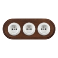 Elhard - Triple ceramic retro household socket with frame 230V white/dark wood