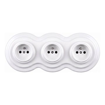 Elhard - Triple ceramic retro household socket with frame 230V white