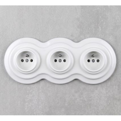 Elhard - Triple ceramic retro household socket with frame 230V white