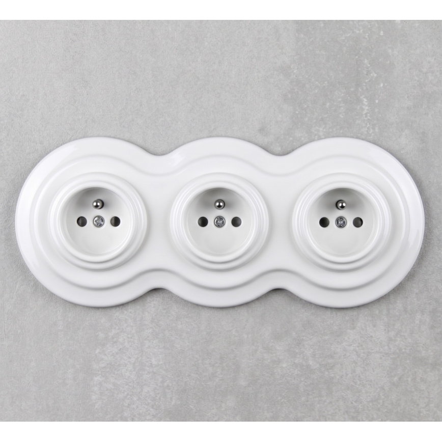 Elhard - Triple ceramic retro household socket with frame 230V white
