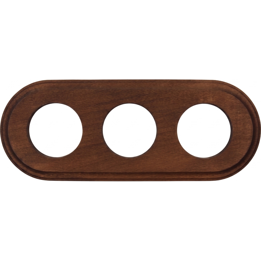 Elhard - Triple ceramic retro wall socket with SCHUKO frame 230V white/dark wood