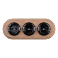 Elhard - Triple ceramic retro household socket with SCHUKO frame 230V black/light wood