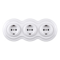 Elhard - Triple ceramic retro household socket with SCHUKO frame, 230V, white