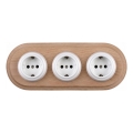 Elhard - Triple ceramic retro household socket with SCHUKO frame, 230V, White/Light Wood