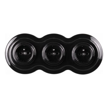 Elhard - Triple ceramic retro wall socket with frame, 230V, black