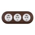 Elhard - Triple ceramic retro wall socket with SCHUKO frame 230V white/dark wood