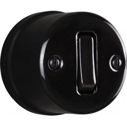 Elhard - Retro Ceramic Wall-Mounted Single-Pole Switch No. 1 and 230V Socket with Frame, Black