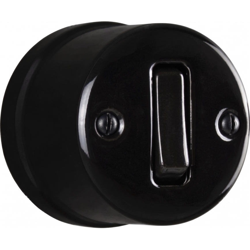 Elhard - Retro Ceramic Wall-Mounted Single-Pole Switch No. 1 and 230V Socket with Frame, Black