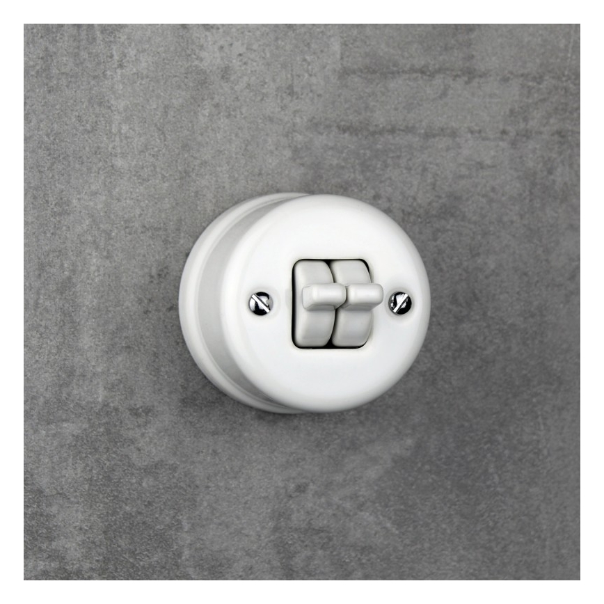 Elhard - Ceramic Retro Double-Gang Staircase Wall Switch with Toggle No. 6+6, White