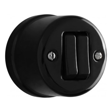 Elhard - Wall-mounted retro ceramic double staircase switch No. 6+6, Black