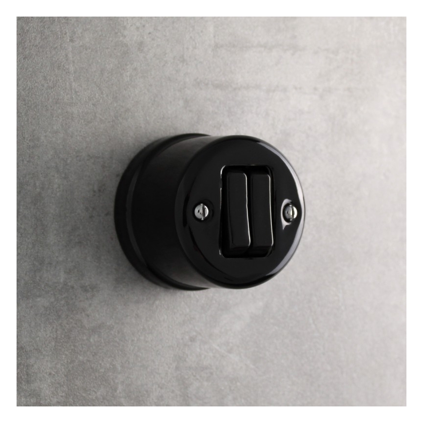 Elhard - Wall-mounted retro ceramic double staircase switch No. 6+6, Black