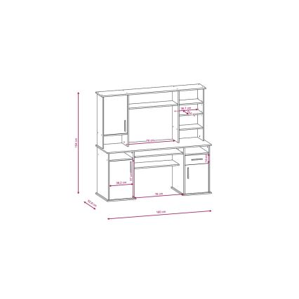 ELIAN Writing Desk with Shelf 160x53 cm, Sonoma Oak, Gray/White