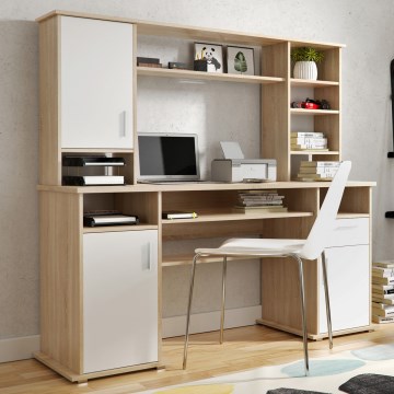 ELIAN Writing Desk with Shelf, 160x53 cm, Sonoma Oak/White