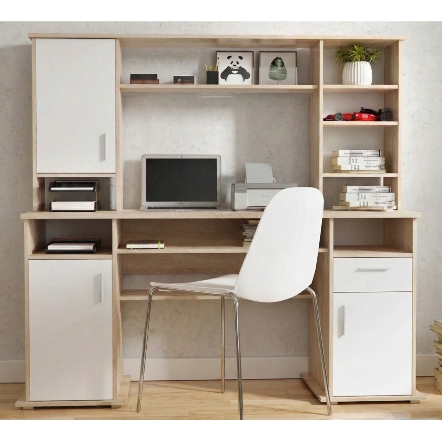 ELIAN Writing Desk with Shelf, 160x53 cm, Sonoma Oak/White
