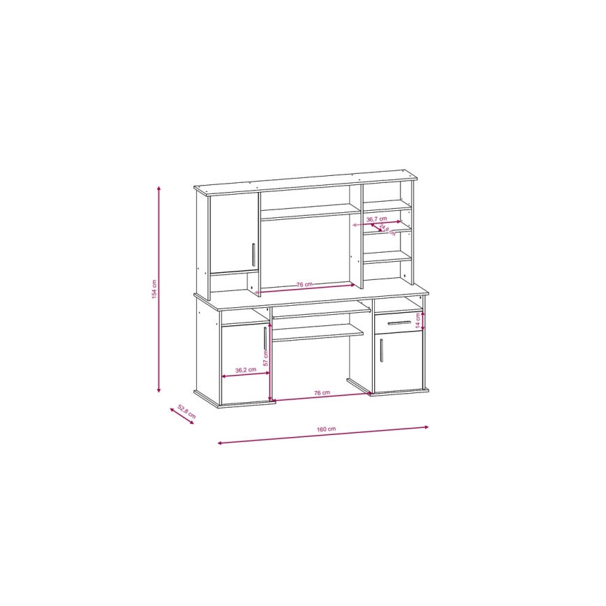 ELIAN Writing Desk with Shelf, 160x53 cm, Sonoma Oak/White