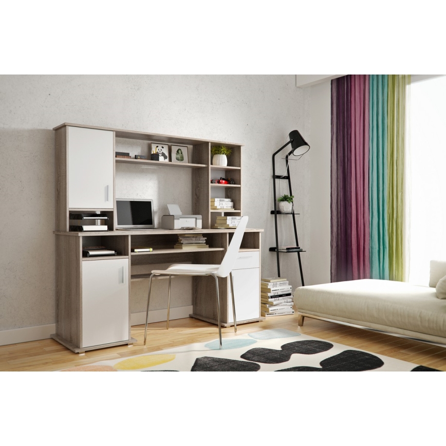 ELIAN Writing Desk with Shelf, Sonoma Oak Gray/White