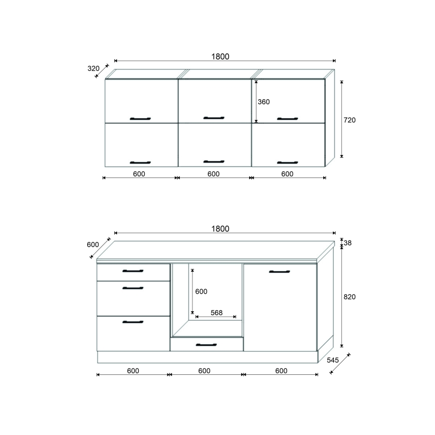 ELISE 180 cm Graphite Kitchen Unit