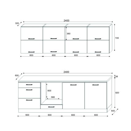 ELISE 240 cm Graphite Kitchen Unit