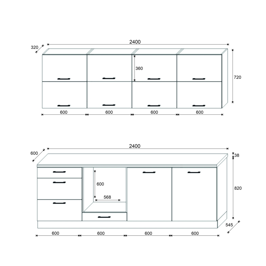ELISE 240 cm Graphite Kitchen Unit