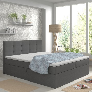 EMBER Upholstered Bed 160x200 cm with Mattresses, Mattress Topper and Built-in Storage — Anthracite
