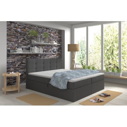 EMBER Upholstered Bed 160x200 cm with Mattresses, Mattress Topper and Built-in Storage — Anthracite