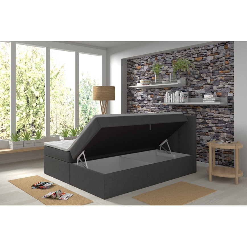EMBER Upholstered Bed 160x200 cm with Mattresses, Mattress Topper and Built-in Storage — Anthracite