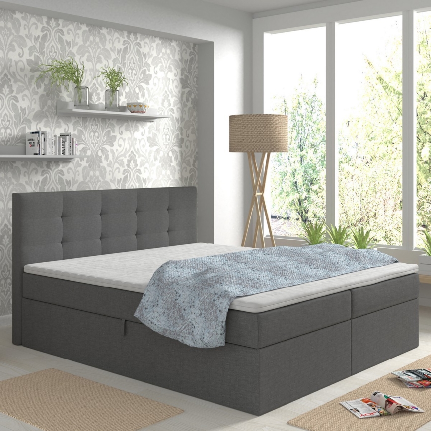 EMBER Upholstered Bed with Mattresses, Mattress Topper and Storage, 180x200 cm, Anthracite