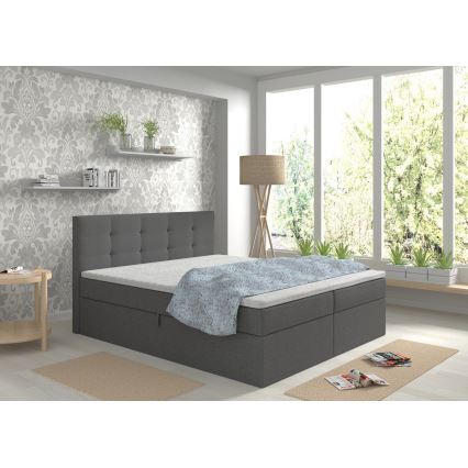 EMBER Upholstered Bed with Mattresses, Mattress Topper and Storage, 180x200 cm, Anthracite