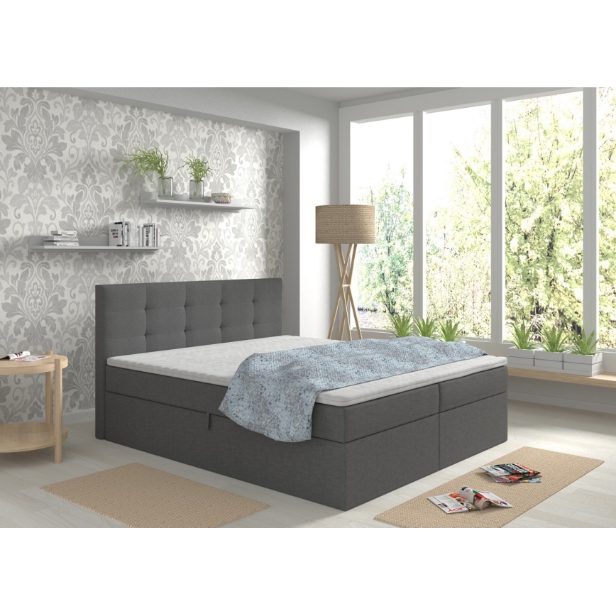 EMBER Upholstered Bed with Mattresses, Mattress Topper and Storage, 180x200 cm, Anthracite
